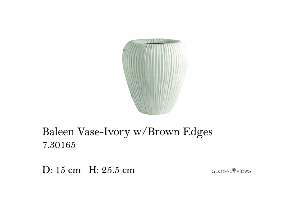 Baleen Vase-Ivory w/Brown Edges