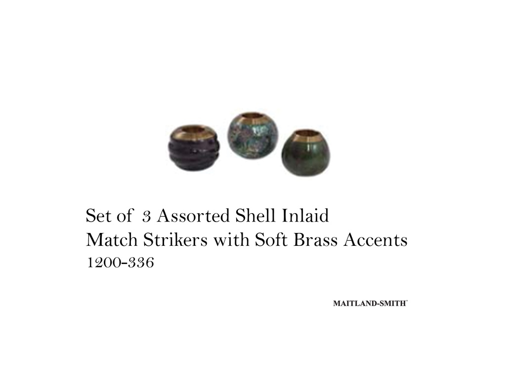 SET OF 3 ASSORTED SHELL INLAID MATCH STRIKERS WITH SOFT BRASS ACCENTS