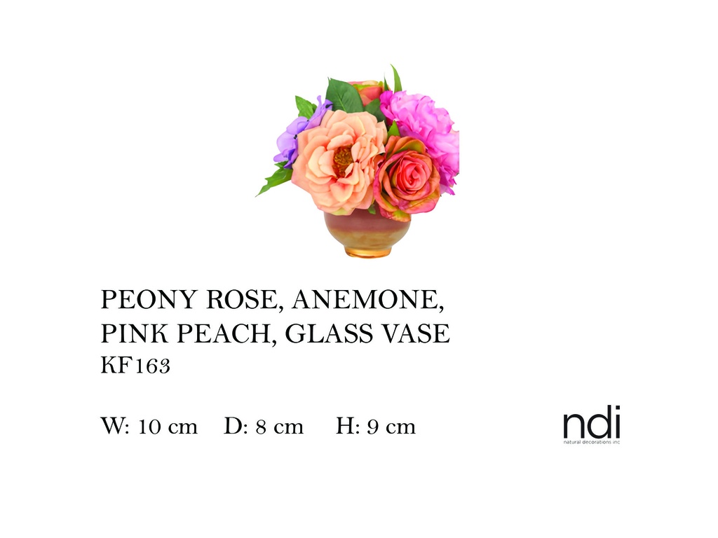 PEONY ROSE, ANEMONE, PINK PEACH, GLASS VASE