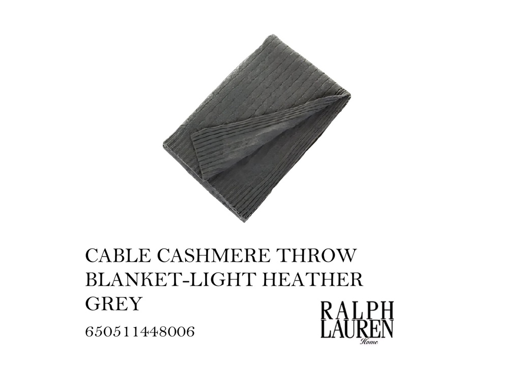 CABLE CASHMERE THROW BLANKET-LIGHT HEATHER GREY