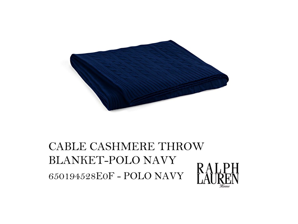 CABLE CASHMERE THROW BLANKET-POLO NAVY