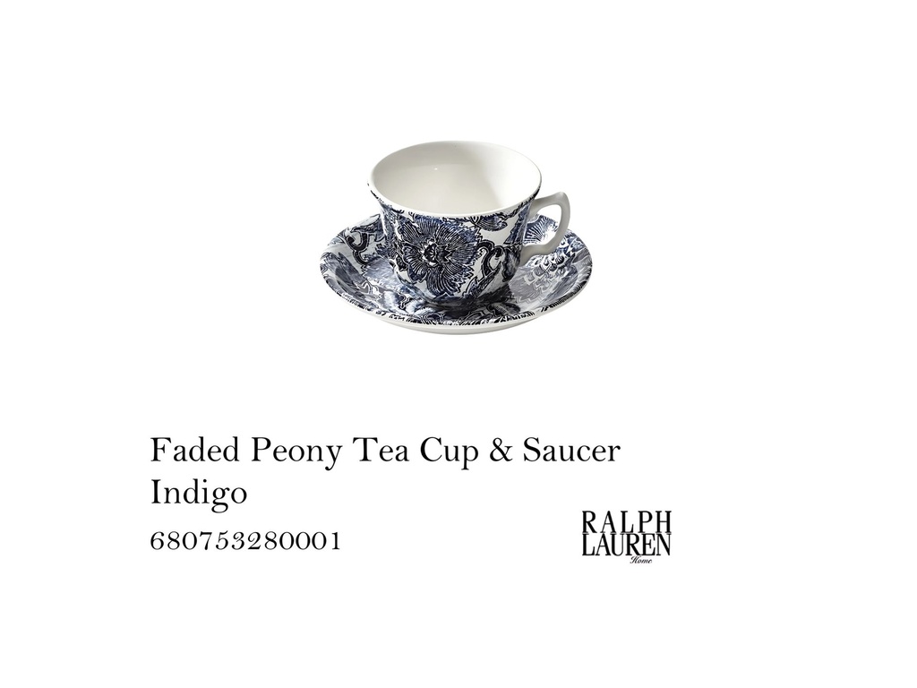Faded Peony Tea Cup & Saucer Indigo