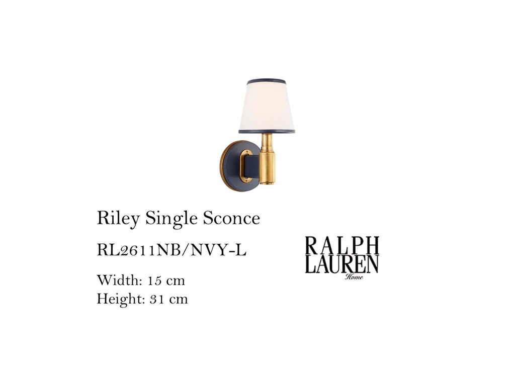 RILEY SINGLE SCONCE IN NATURAL BRASS AND NAVY