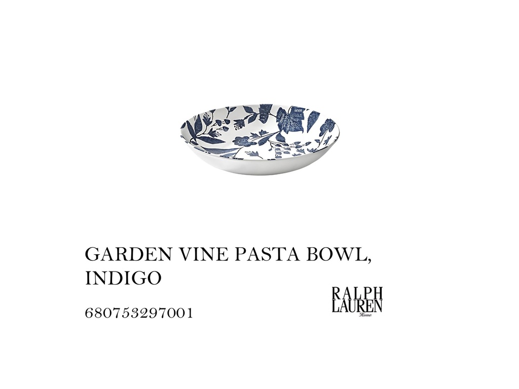 GARDEN VINE PASTA BOWL, INDIGO