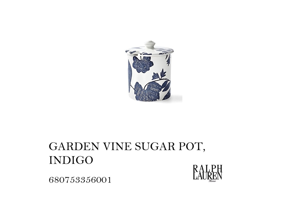 GARDEN VINE SUGAR POT, INDIGO