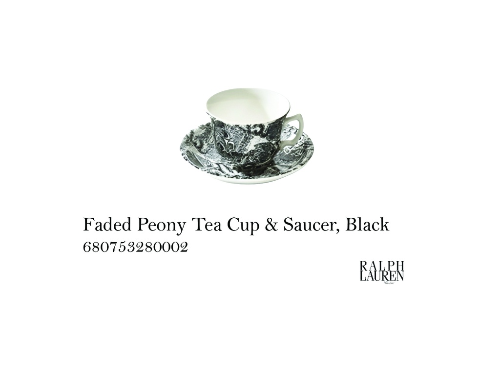 Faded Peony Tea Cup & Saucer, Black