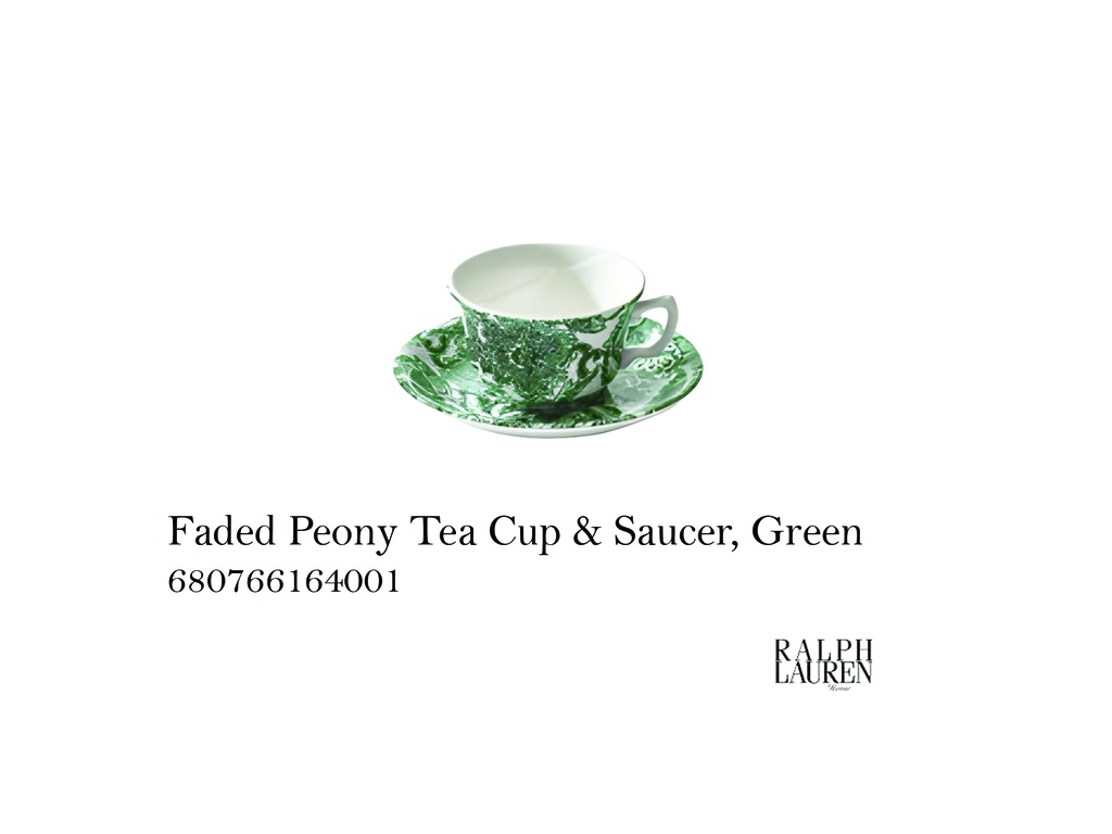 Faded Peony Tea Cup & Saucer, Green