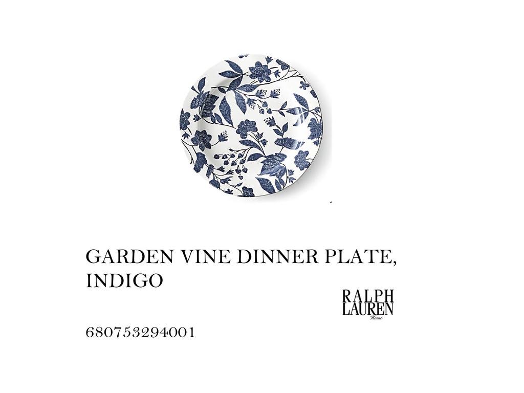 GARDEN VINE DINNER PLATE, INDOGO
