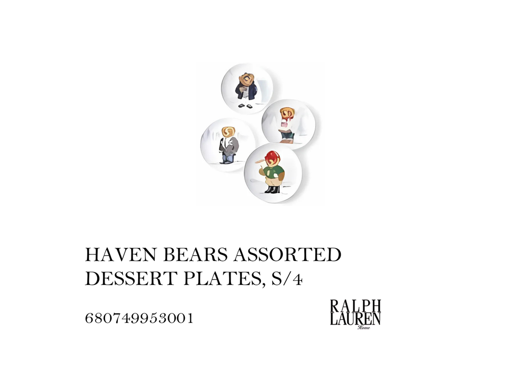 HAVEN BEARS ASSORTED DESSERT PLATES, S/4