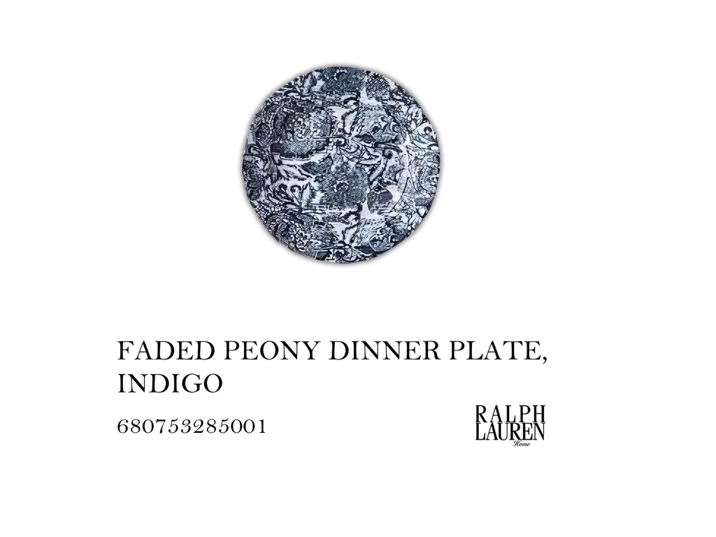 FADED PEONY DINNER PLATE, INDIGO