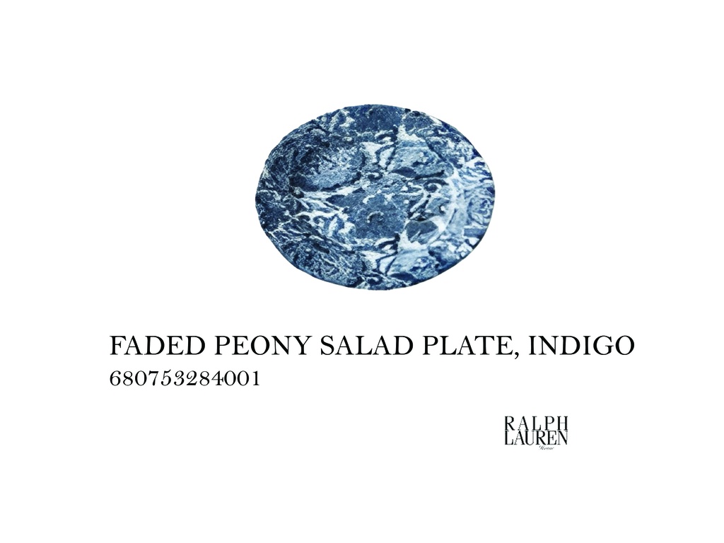 FADED PEONY SALAD PLATE, INDIGO