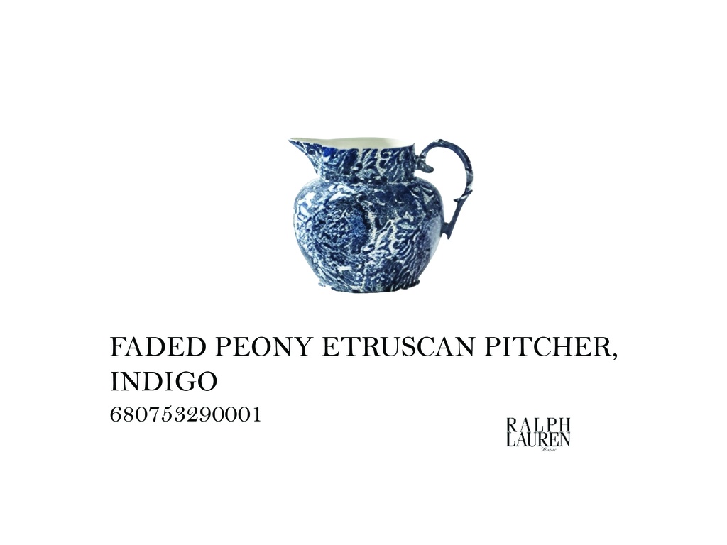 FADED PEONY ETRUSCAN PITCHER, INDIGO
