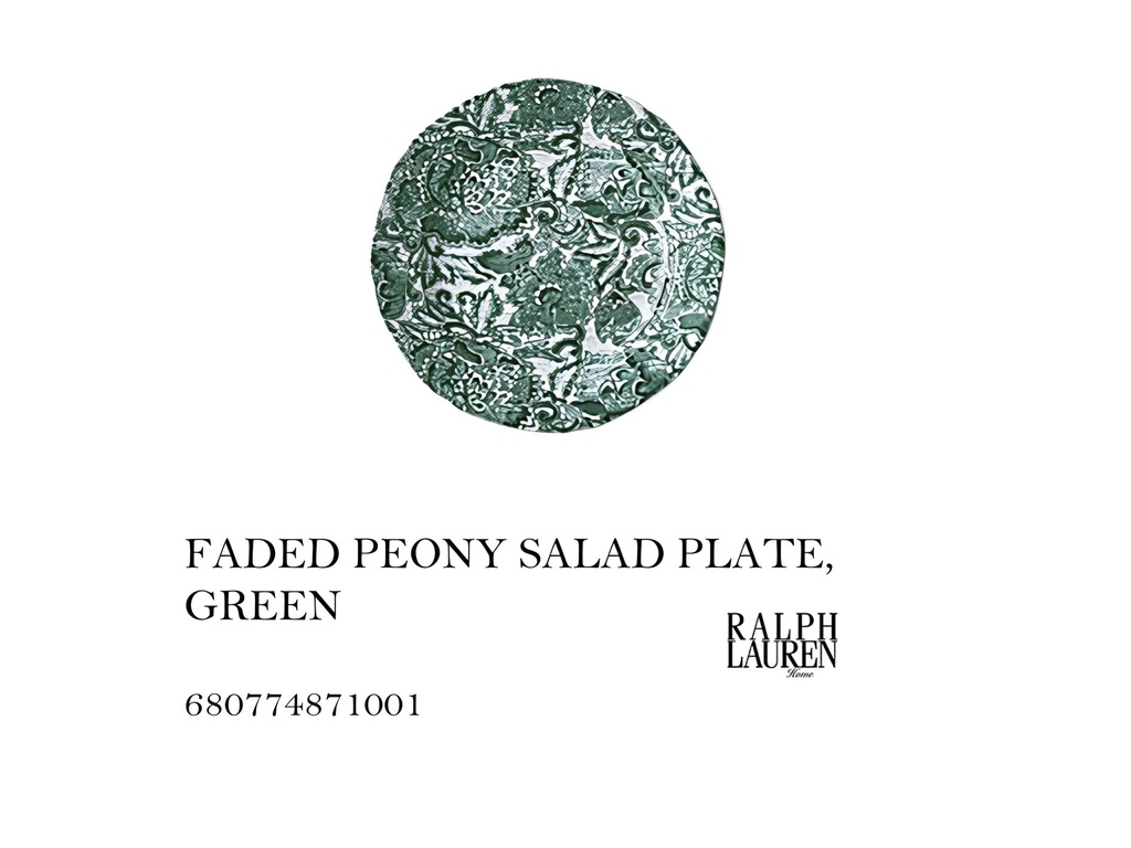 FADED PEONY SALAD PLATE, GREEN