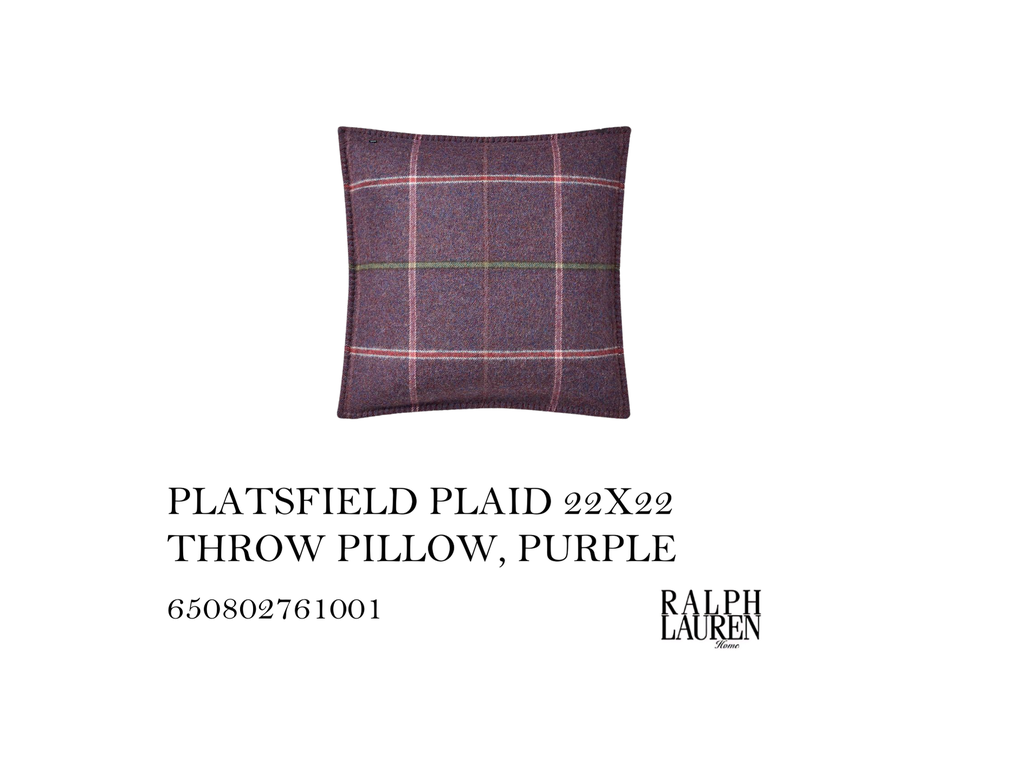 PLATSFIELD PLAID 22X22 THROW PILLOW, PURPLE