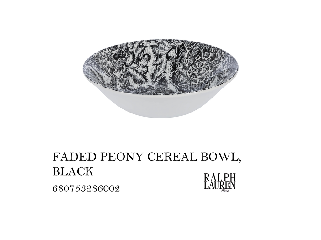 FADED PEONY CEREAL BOWL, BLACK