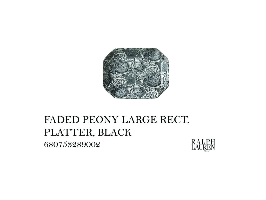 FADED PEONY LARGE RECT. PLATTER, BLACK