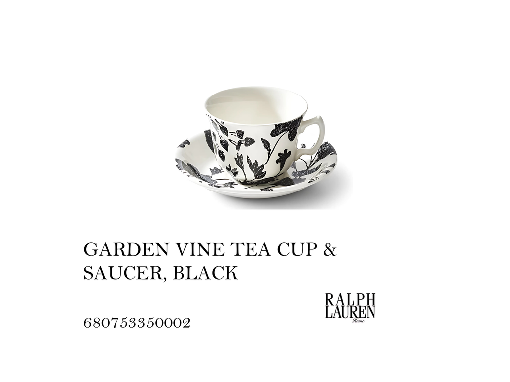 GARDEN VINE TEA CUP & SAUCER, BLACK