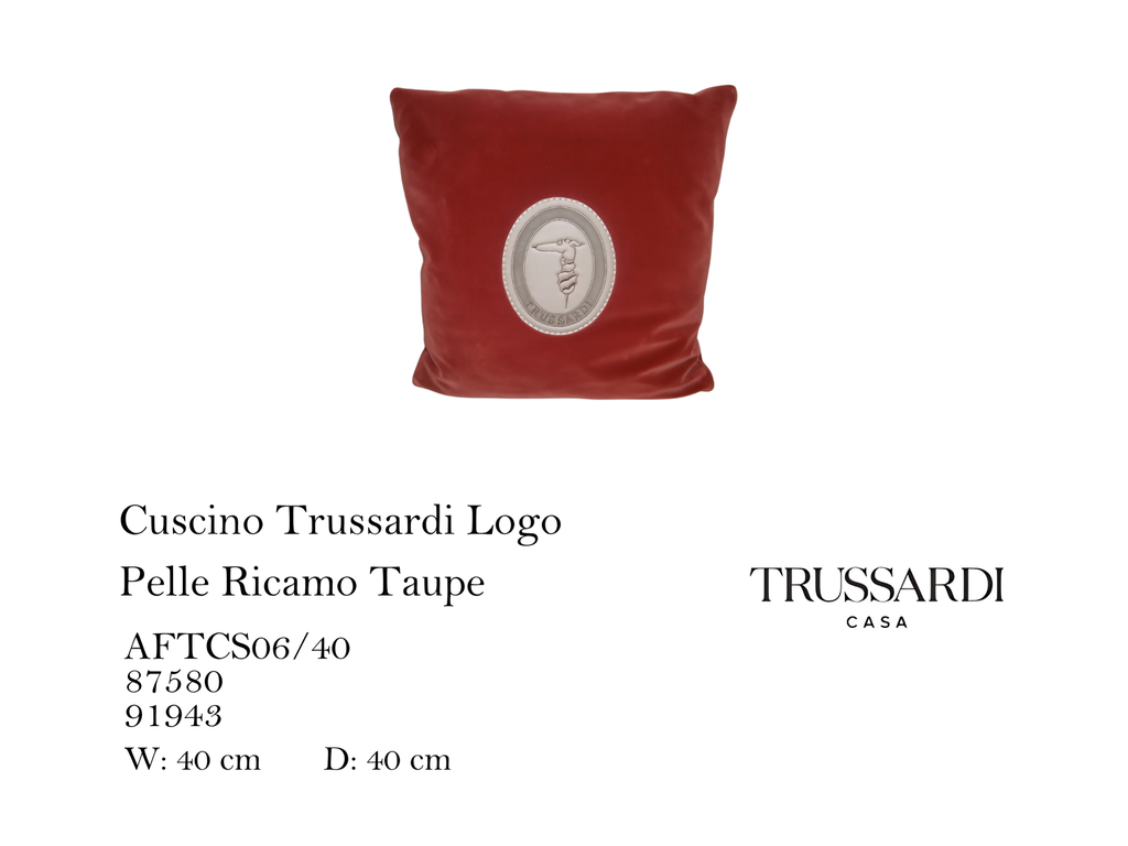 Cuscino Trussardi Logo Pelle Ricamo Taupe