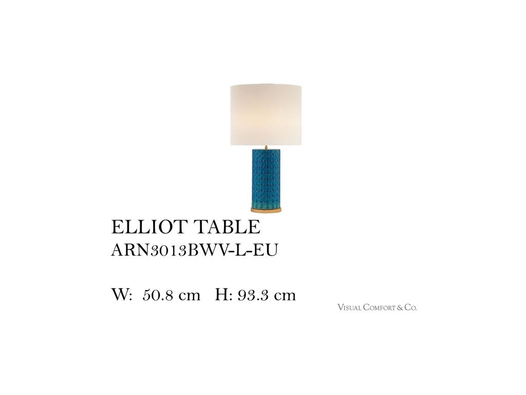ELLIOT TABLE LAMP IN BLUE WAVE WITH LINEN SHADE