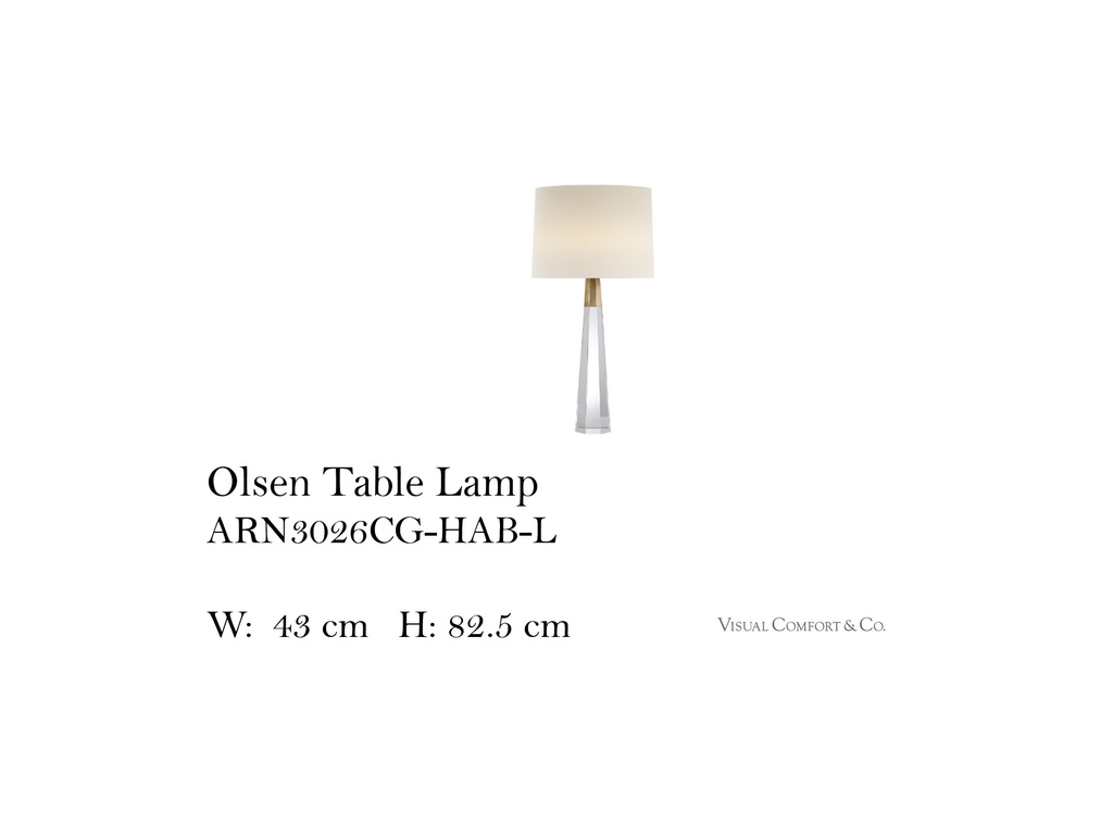 TABLE LAMPS OLSEN TABLE LAMP IN CRYSTAL AND HAND-RUBBED ANTIQUE BRASS WITH LINEN SHADE