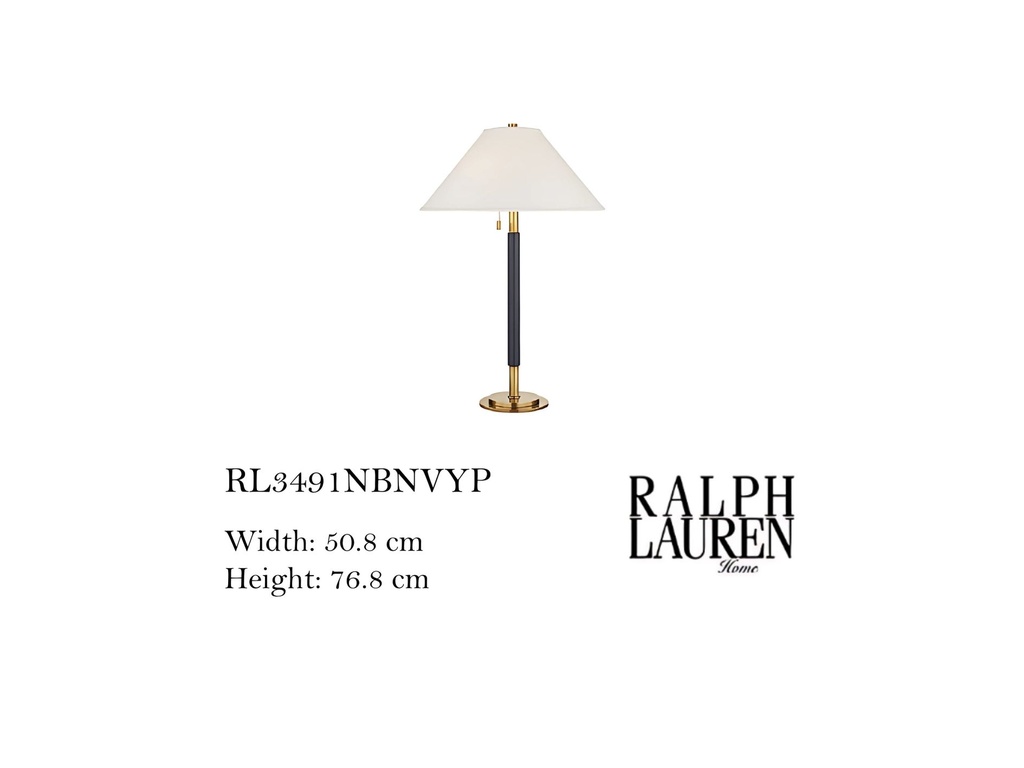 GARNER TABLE LAMP IN NATURAL BRASS AND NAVY LEATHER
