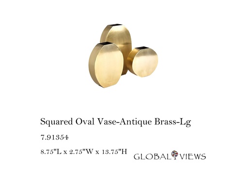 [MHT-004632] Squared Oval Vase-Antique Brass-Lg