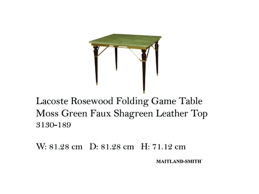 [MHT-002655] LARCOSTE ROSEWOOD FOLDING GAME TABLE MOSS GREEN FAUX SHAGREEN LEATHER TOP