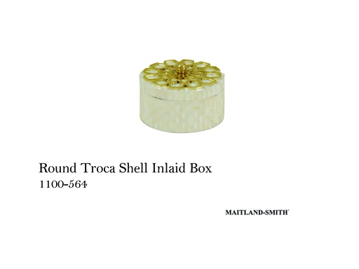 [MHT-004070] ROUND TROCA SHELL INLAID BOX, DECORATIVE POLISHED BRASS ACCENT