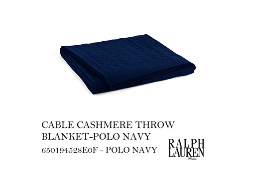[MHT-001669] CABLE CASHMERE THROW BLANKET-POLO NAVY