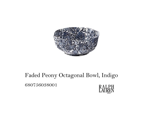 [MHT-002286] Faded Peony Octagonal Bowl, Indigo