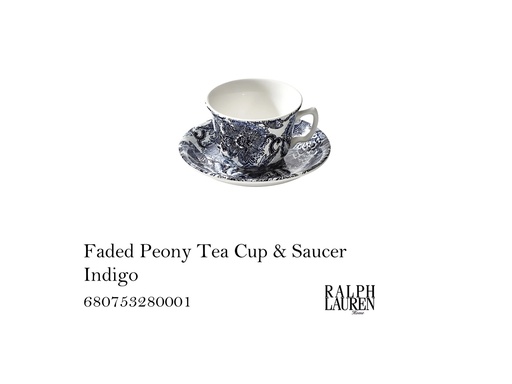 [MHT-002287] Faded Peony Tea Cup & Saucer Indigo