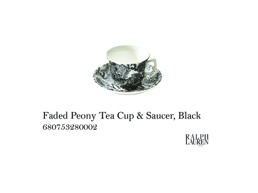 [MHT-004214] Faded Peony Tea Cup & Saucer, Black