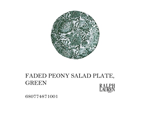 [MHT-004458] FADED PEONY SALAD PLATE, GREEN