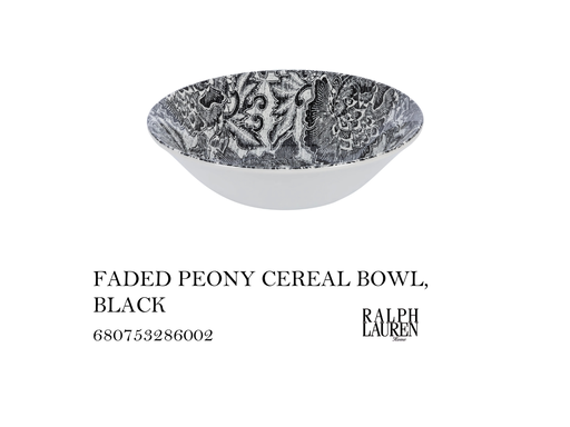 [MHT-004549] FADED PEONY CEREAL BOWL, BLACK