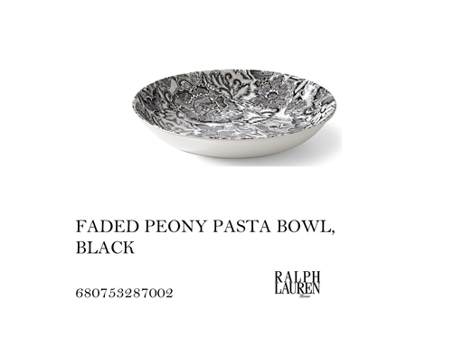[MHT-004550] FADED PEONY PASTA BOWL, BLACK
