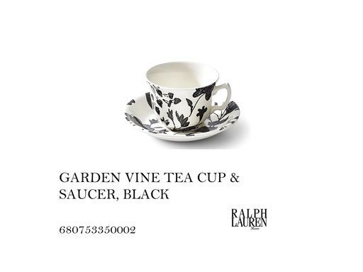 [MHT-004556] GARDEN VINE TEA CUP & SAUCER, BLACK