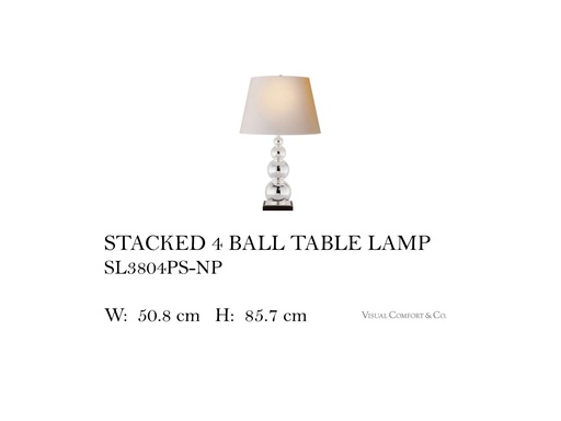 [MHT-002694] LIGHT STACKED 4 BALL TABLE LAMP IN POLISHED SILVER WITH NATURAL PAPER SHADE